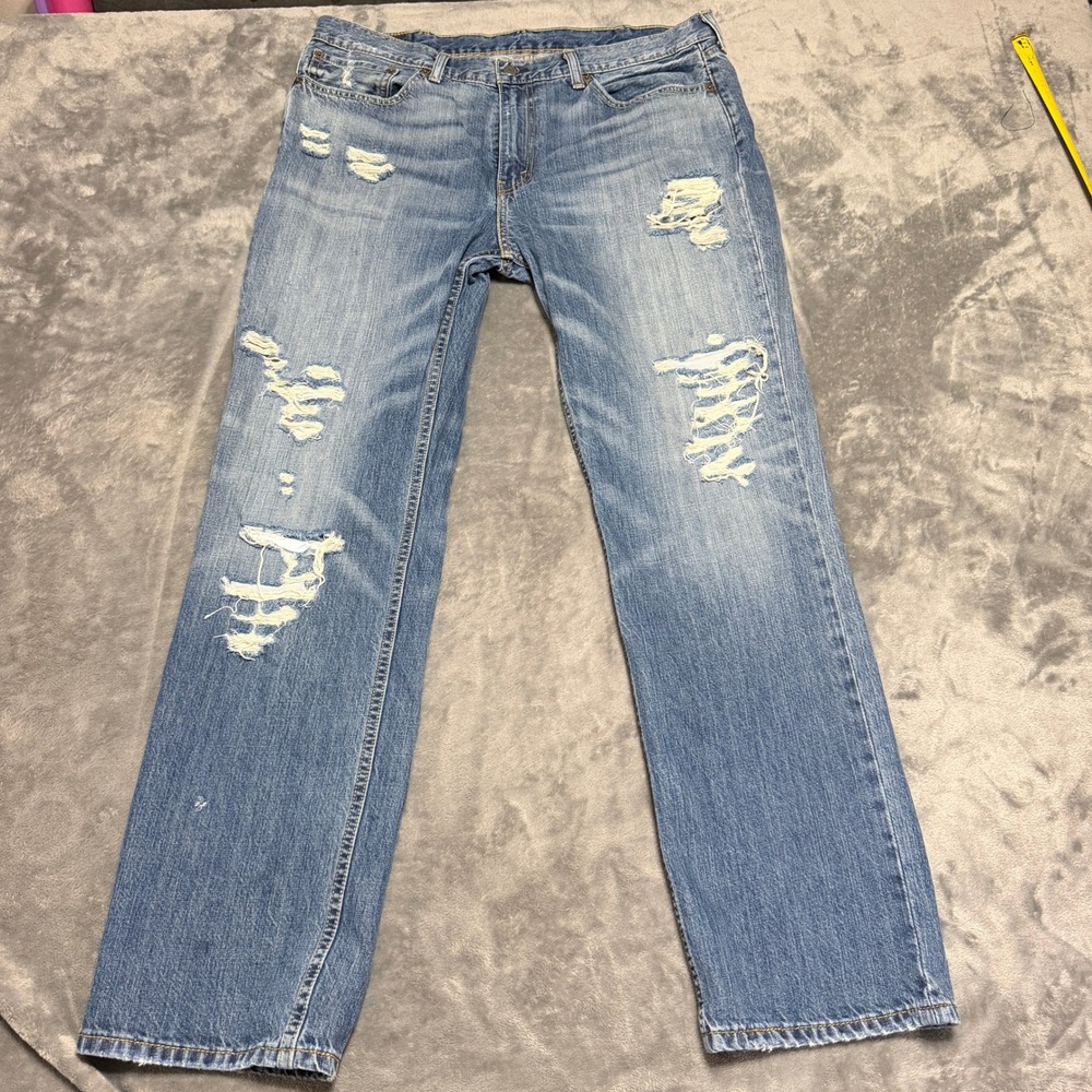 Levis 501 Original Fit Distressed Jeans Mens 36x32 Medium Wash Straight Leg